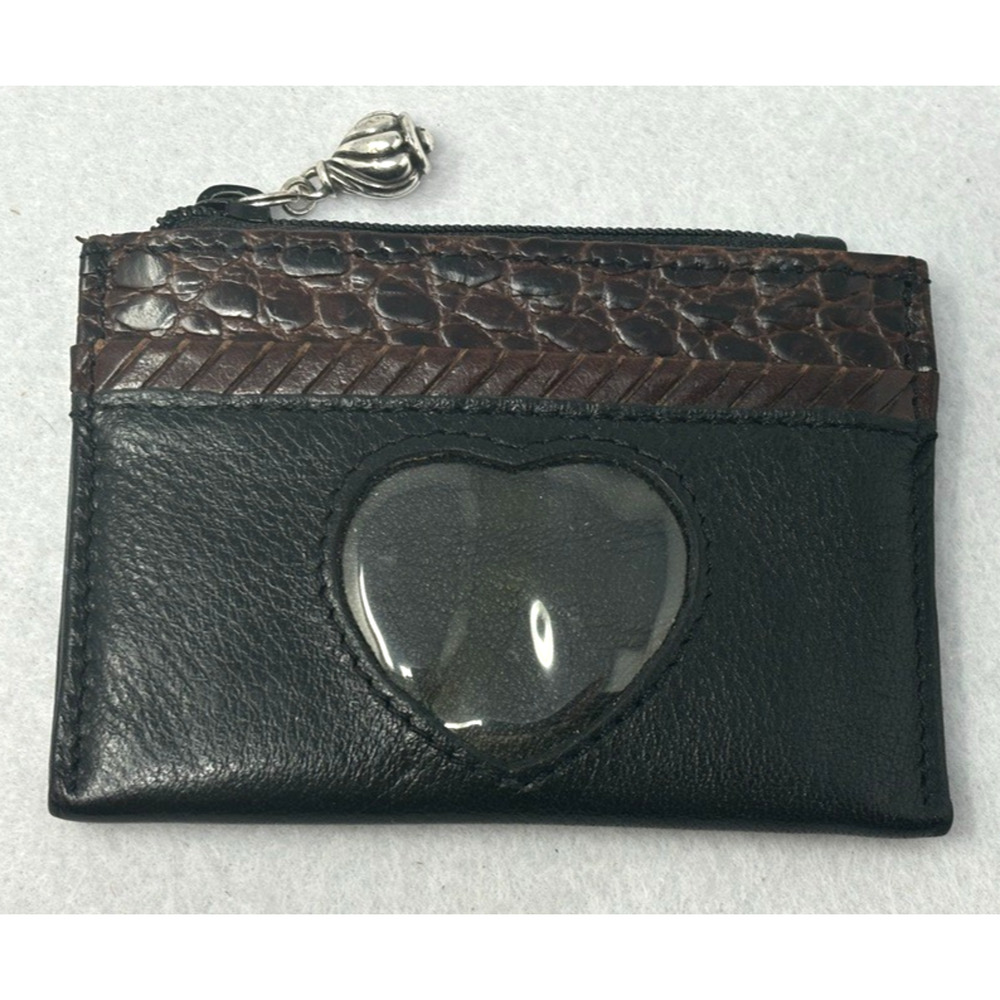 BRIGHTON Leather Card ID Holder Wallet Mini Brown Coin 4”x 3”
